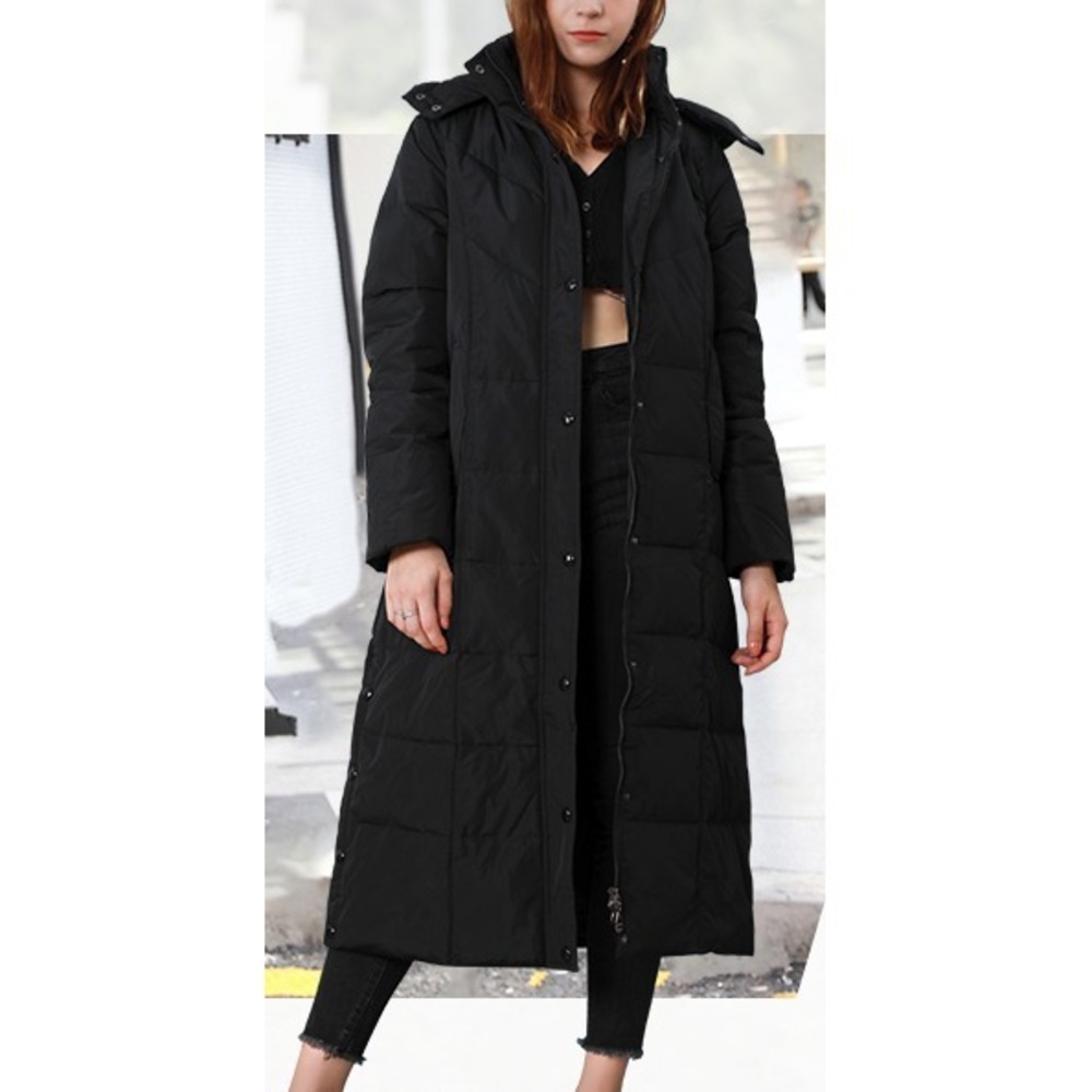NWT CHOUYATOU Over Knee Removable Hood Maxi Long Puffer Duck Down Coat - Size XS